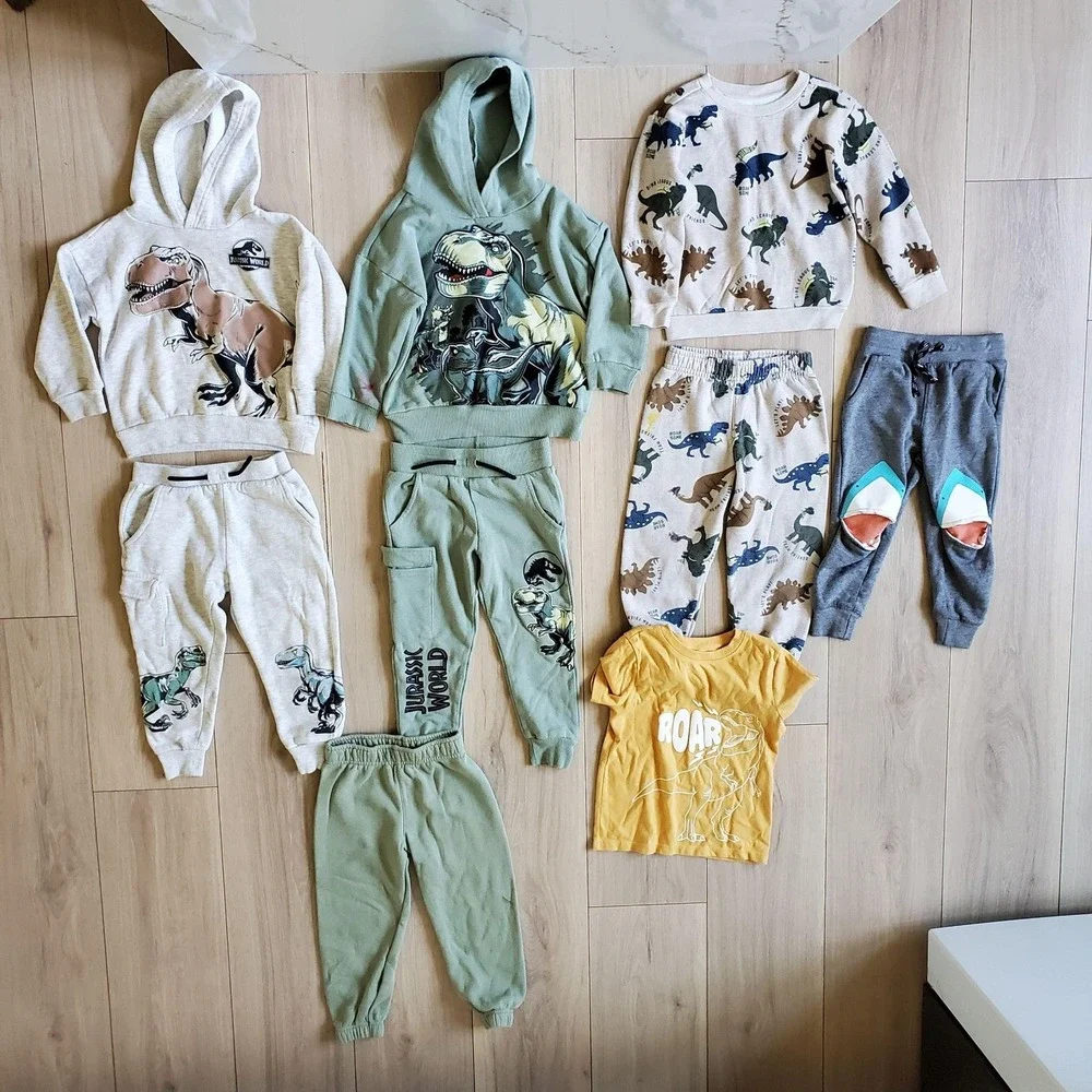 Jurassic Dino Outfit Lot Toddler 2/3T Hoodies Pants Sweatshirt Tee Shark 7Pc